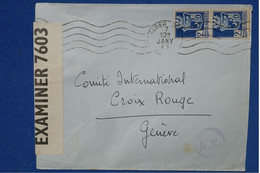 B 123 ALGERIE RARE LETTRE CENSUREE RR 1943 ALGER POUR LA CROIX ROUGE GENEVE + PAIRE+ CACHETS DIVERS - Brieven En Documenten