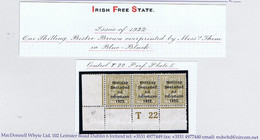 Ireland 1922 Thom Rialtas Blue-black Ovpt 1s Bistre-brown Control T22 Perf Corner Strip 3 Plate 5 Mint Ex Field - Nuevos