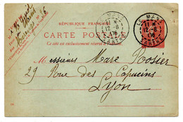 Entier CP N° 129 CP1 --1906--type Semeuse Lignée De LE MANS-72 Pour LYON-69..cachets...à Saisir - Standard Postcards & Stamped On Demand (before 1995)