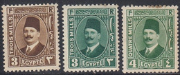 Egypt, Scott #130-132, Mint Hinged, King Fuad, Issued 1927 - Nuevos
