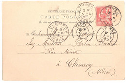 TROYES Aube Carte Postale Illustrée 10c Mouchon Type2 Yv 116 Ob 1902 Daguin Jumelée TAD A3 Dest Clamecy Nièvre - Mechanical Postmarks (Other)