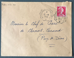 France N°1011 Sur Enveloppe, TAD Neussargues à Aurillac 29, 18.8.1956 - (C2073) - 1921-1960: Modern Period