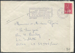 OISEAUX - FRANCE N° 1664 AVEC O.M. D'ANTIBES LE 5/2/1974 " CHAMPIONNAT DU MONDE DES OISEAUX ANTIBES 2 AU 10/2/1974 " - Mechanical Postmarks (Advertisement)