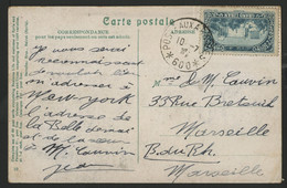 GRAND LIBAN N° 58 2,50 Pi  Bleu-vert Baalbeck Obl. C. à D. De La POSTE MILITAIRE Sur Carte Postale (voir Description) - Lettres & Documents