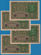 DEUTSCHES REICH LOT : 4 X 50 Mark  24.06.1919 Série ADM A # 584525+526+527+528  P# 66 Reihe 1 - 50 Mark