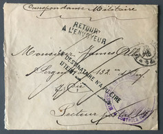 France Lettre 1915, Marque De Retour + Contrôle Postale, Par Bureau Militaire De Moosch + Perlé Humes - (C1923) - Guerre De 1914-18