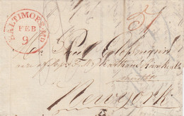 LETTER. BALTIMORE. 9 2 1815. BENJAMIN HURITHAL TO PAUL CLOSSMANN NEW-YORK. DUE 5 RED    /  2 - …-1845 Voorfilatelie