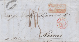 LETTER. NEW-YORK. 24 SEPT 1850. KUNKELMAN & C°. TO REIMS FRANCE. FRENCH COLONIES ART 13. ANGL CALAIS 2. DUE 5   /  2 - …-1845 Prephilately