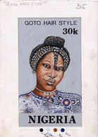 Nigeria 1987, Women's Hairstyles - Original Hand-painted Artwork For 30k Value (Goto Hair Style) By Unknown Artist - Nigeria (1961-...)