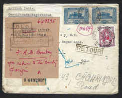 ARGENTINE 1946: LSC De Buenos Aires Pour Calcutta (Inde) , Affr. De 45c, Puis Retour à L'expéditeur - Cartas