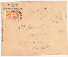 BAZANCOURT Marne Horoplan Service Recouvrements Enveloppe Entière N° 716 Yv 286 1F Paix Orange Taxe Ob Paris 1936 - Covers & Documents