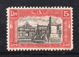 2RG461 - REGNO 1928 , 5 Lire + 2  N. 223  * Linguellato.  MILIZIA 2a Centrato - Nuovi
