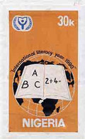 Nigeria 1990, Literacy Year - Original Hand-painted Artwork For 30k Value (Open Book & Globe) By Unknown Artist - Nigeria (1961-...)