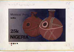 Nigeria 1990, Pottery - Original Hand-painted Artwork For 25k Value (Musical Pot) - Nigeria (1961-...)