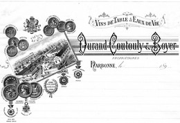 1 Facture  Durand - Coutouly & Boyer NARBONNE Vins De Table & Eaux - De-Vie  1899 - Vino