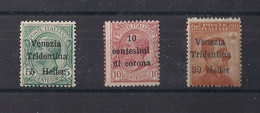 TRENTINO ALTO ADIGE  1918 FRANCOBOLLI D'ITALIA DEL 1901-17 SOPRASTAMPATI SASS. 28-30  MLH VF - Trento