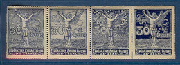 4 VIGNETTES BLEU SE TENANT FEDERATION PHILATELIQUE DE FRANCE PARIS 30 RUE DE GRAMONT ** - Philatelic Fairs