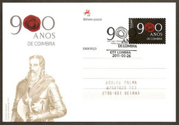 Portugal Carte Entier Postal 2011 Ville De Coimbra 900 Ans Cachet Premier Jour Postal Stationary 900 Years Coimbra Pmk - Postal Stationery