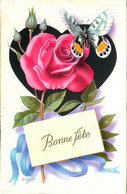 Papillon * CPA Illustrateur C. VIVEL * Butterfly Et Fleurs Roses * Papillons * Bonne Fête - Vlinders