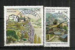 Architecture Andorrane: Village Les Bons & Hotel Mirador.  2 Timbres Oblitérés, 1 ère Qualité - Gebruikt