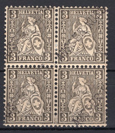 1862 SWITZERLAND AUSSER KURS OVERPRINT 3 C. MICHEL: 21 BLOCK OF 4 MH * - Neufs