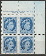 Canada 1955 Sc O44  Official UR Plate 10 Block MNH** - Num. Planches & Inscriptions Marge