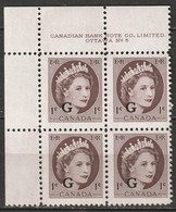 Canada 1955 Sc O40  Official UL Plate 5 Block MNH** - Plattennummern & Inschriften