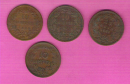 Lot 4 Pièces Bronze 10 Cts Luxembourg 1865 Portugal XX Reis 1883 Italie 10 Centesimi 1894R Grèce 10 Lepta 1869 - Lots & Kiloware - Coins
