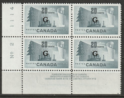 Canada 1951 Sc O30  Official LL Plate 2 Block MNH** - Plate Number & Inscriptions