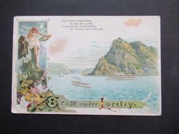 DR 1899 AK Gruss Von Der Loreley Verlag F. Szesztokat Stempel K1 Bingerbrück Nach Kingsbridge NYC USA Gesendet - Greetings From...