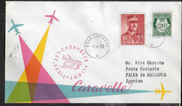 NORGE - PRIMO VOLO - FIRST FLIGHT SAS CARAVELLE OSLO-PALMA DE MALLORCA - 1.4.1960 SU BUSTA UFFICIALE - Lettres & Documents