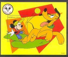 Myl579 WALT DISNEY MICKEY AND PLUTO PLAYING BALL, HOND DOG HUNDE CHIENS MALDIVES 1999 PF/MNH # - Disney