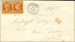 PC 583 / N° 5 Belle Nuance (paire, 1 Ex. Réparé) Càd T 15 CALAIS (61) Sur Lettre Pour L’Angleterre. 1852. - TB. - 1849-1850 Ceres