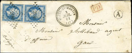 PC 2180 / N° 14 Paire Càd T 22 MOTTE ST MARTIN (37) B. RUR. A Sur Lettre Avec Texte Daté Au Mas Du Bois Pour La Belgique - 1853-1860 Napoleone III