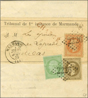 GC 2226 / N° 30 + 31 + 35 Càd T 17 MARMANDE (45) 16 AOUT 72 Sur Imprimé Complet Chargé Pour Le Mas-d'Agenais. - SUP. - R - 1863-1870 Napoleone III Con Gli Allori