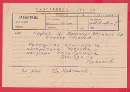 116K203 / Bulgaria 1969 Form ???  Radiogram Telegram Telegramme Telegramm Fish Bulgarriba - Burgas - Sofia - Lettres & Documents