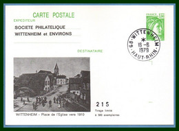 Entier Cp Repiqué WITTENHEIM 1979 Type A9 Place De L'Eglise Vers 1910 - Wittenheim