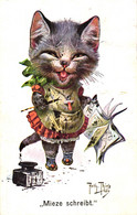 Katze Wäscht Puppe , "Mieze Hat Große Wäsche", Sign. Arthur Thiele - Thiele, Arthur