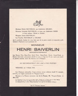 WEGNEZ BAIVERLIN Henri Menuisier Entrepreneur 72 Ans 1935 DELREZ DRIES Région Pépinster - Esquela