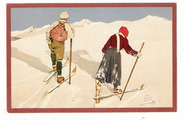 Couple De Skieurs , Par L'illustrateur CARLO  PELLIGRINI  /  Edit. VOUGA & Cie , Genève , Suisse  /  N° 104 - Andere & Zonder Classificatie