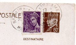 Entier Postal CP Type Pétain Complt Type Mercure--1943--de St PAIR SUR MER-50  Pour PARIS-75 - Cartoline Postali E Su Commissione Privata TSC (ante 1995)