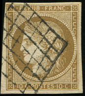 EMISSION DE 1849 - 1a   10c. Bistre-brun, Obl. GRILLE, TB. Br - 1849-1850 Ceres