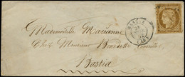 Let EMISSION DE 1849 - 1    10c. Bistre Jaune, Oblitération Légère PC 277 S. Env., Càd T15 BASTIA 21/11/52, Port Local,  - 1849-1876: Période Classique