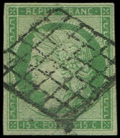 EMISSION DE 1849 - 2    15c. Vert, Oblitéré GRILLE, TB, Br - 1849-1850 Ceres