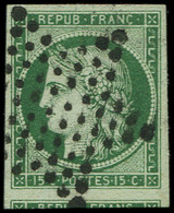 EMISSION DE 1849 - 2d   15c. Vert TRES FONCE, Obl. ETOILE, Un Voisin, Superbe, N° Et Cote Maury - 1849-1850 Ceres