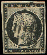 EMISSION DE 1849 - 3    20c. Noir Sur Jaune, Obl. BARRES DE LILLE, TB, Certif. A. Brun - 1849-1850 Cérès