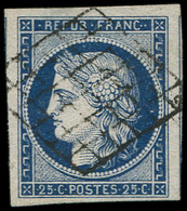 EMISSION DE 1849 - 4    25c. Bleu, Obl. GRILLE, Grandes Marges, Amorce De 2 Voisins, TTB/Superbe - 1849-1850 Ceres