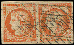 EMISSION DE 1849 - 5    40c. Orange, PAIRE Oblitérée GRILLE SANS FIN, Belles Marges, TB. C - 1849-1850 Ceres