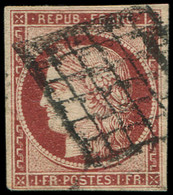 EMISSION DE 1849 - 6     1f. Carmin, Obl. GRILLE, TB. J - 1849-1850 Ceres