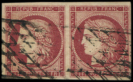 EMISSION DE 1849 - 6a    1f. Carmin Clair, PAIRE Obl. GRILLE SANS FIN, TB. J - 1849-1850 Ceres